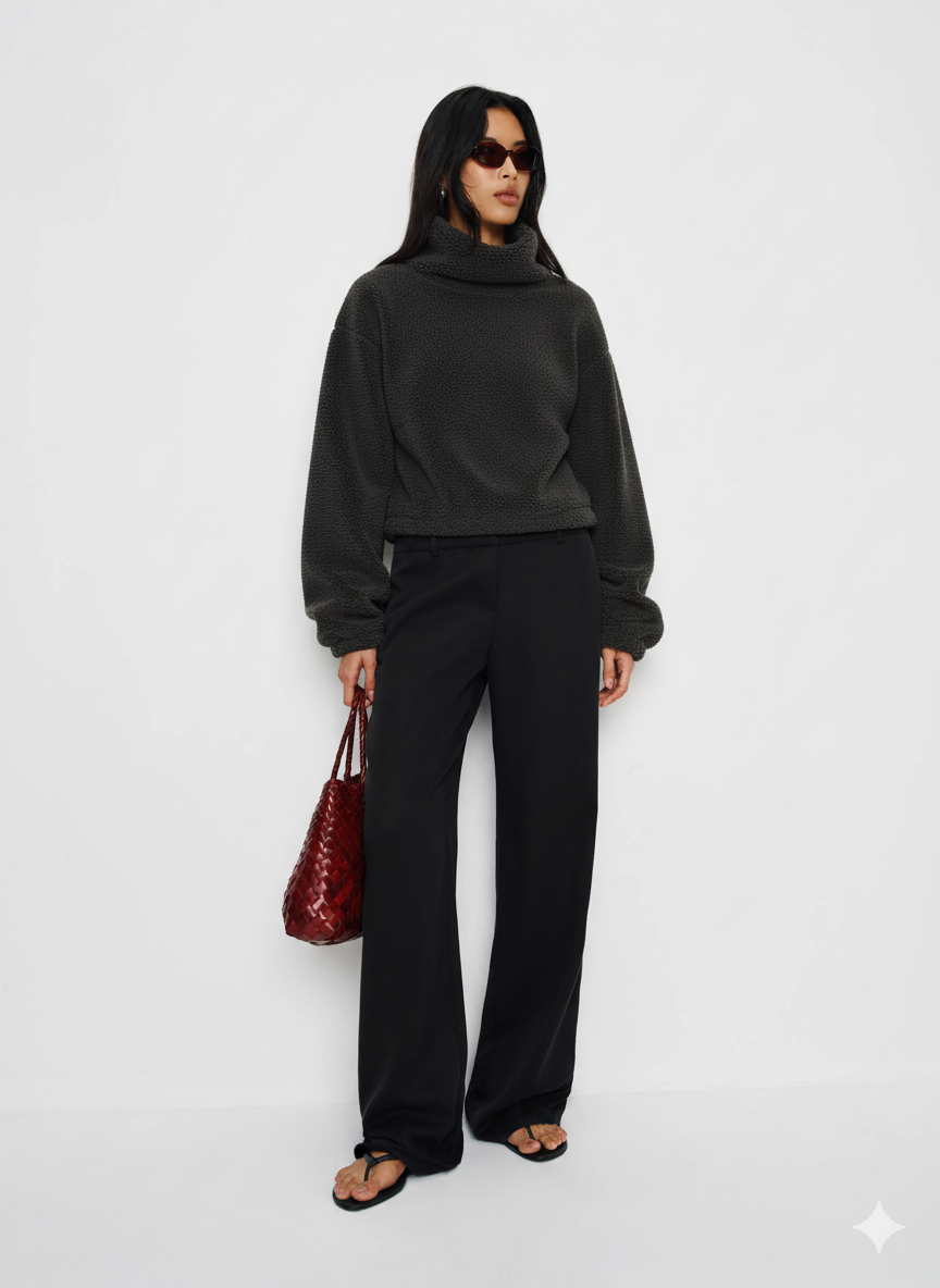 Cropped Sherpa Turtleneck Jumper