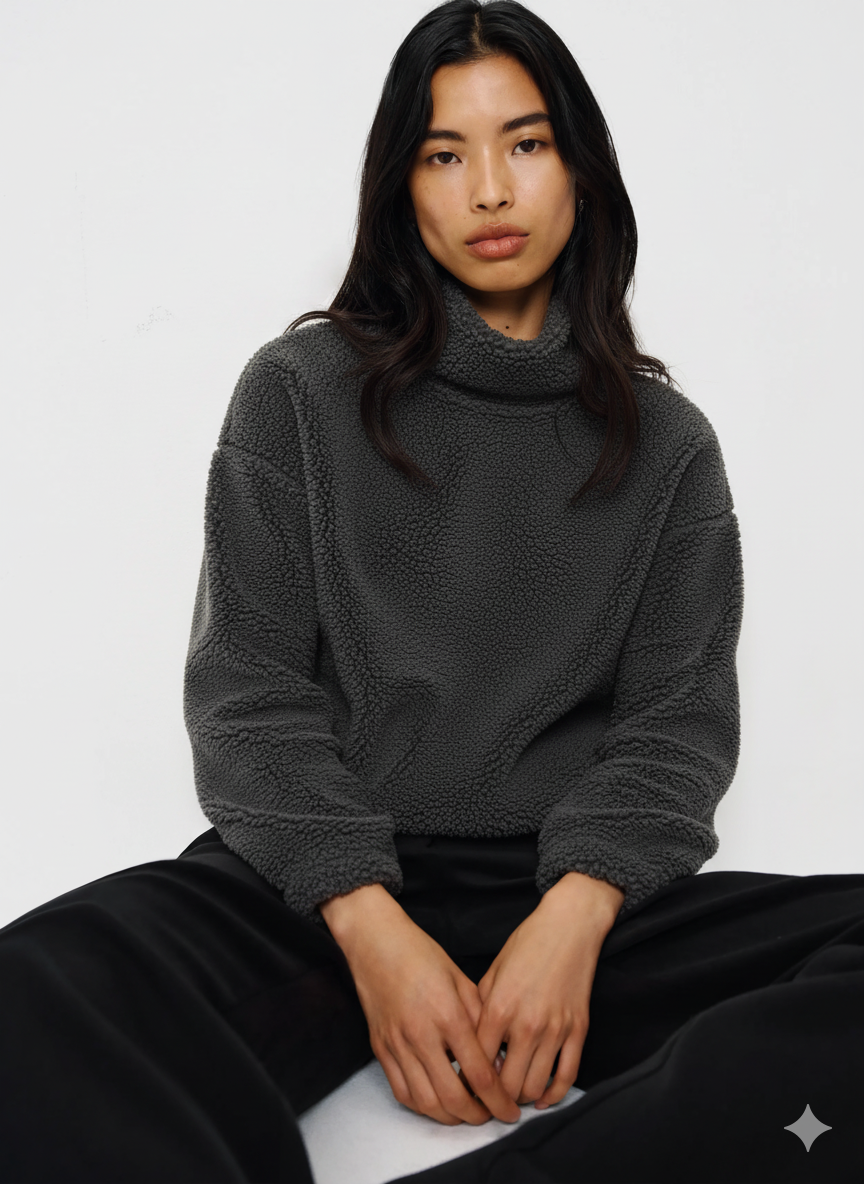 Cropped Sherpa Turtleneck Jumper