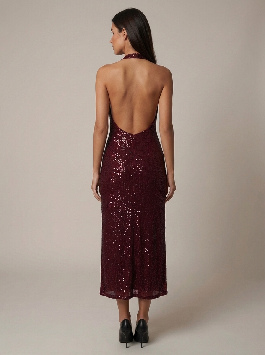 midi burgundy sequin dress Elegant Burgundy One-Shoulder Midi Dress