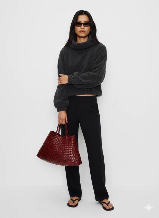 Cropped Sherpa Turtleneck Jumper